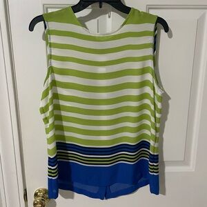 Striped Sleeveless Tops - Green and Pink medium rose & olive